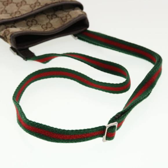 GUCCI GG Canvas Web Sherry Line Shoulder Bag Beige Green Red 141863 Auth ki2891 - Picture 9 of 16